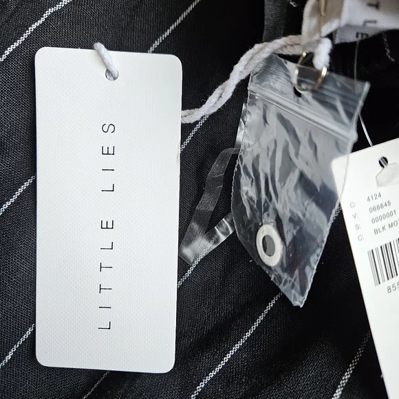 Anthropologie Little Lies Pinstripe Halter Neck Jumpsuit Black White Str… - Picture 9 of 9